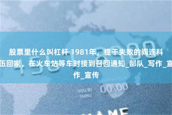 股票里什么叫杠杆 1981年，提干失败的阎连科退伍回家，在火车站等车时接到召回通知_部队_写作_宣传