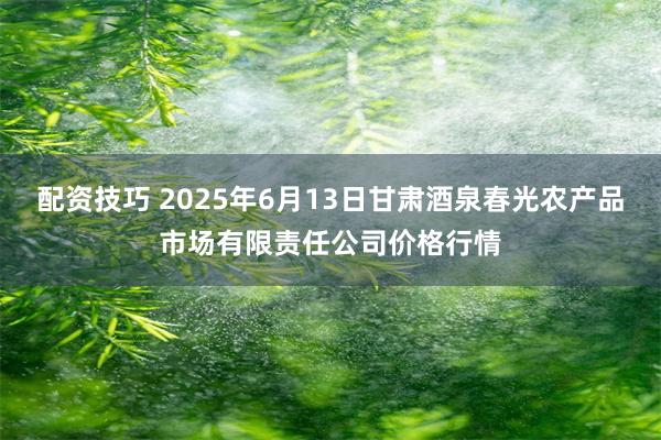 配资技巧 2025年6月13日甘肃酒泉春光农产品市场有限责任公司价格行情